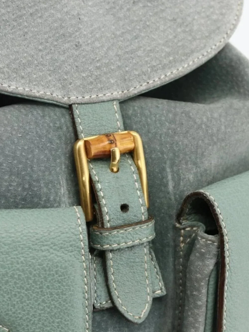 GUCCI Bamboo Backpack Suede Green Gold 003 2058 0016 Auth YKZ1452